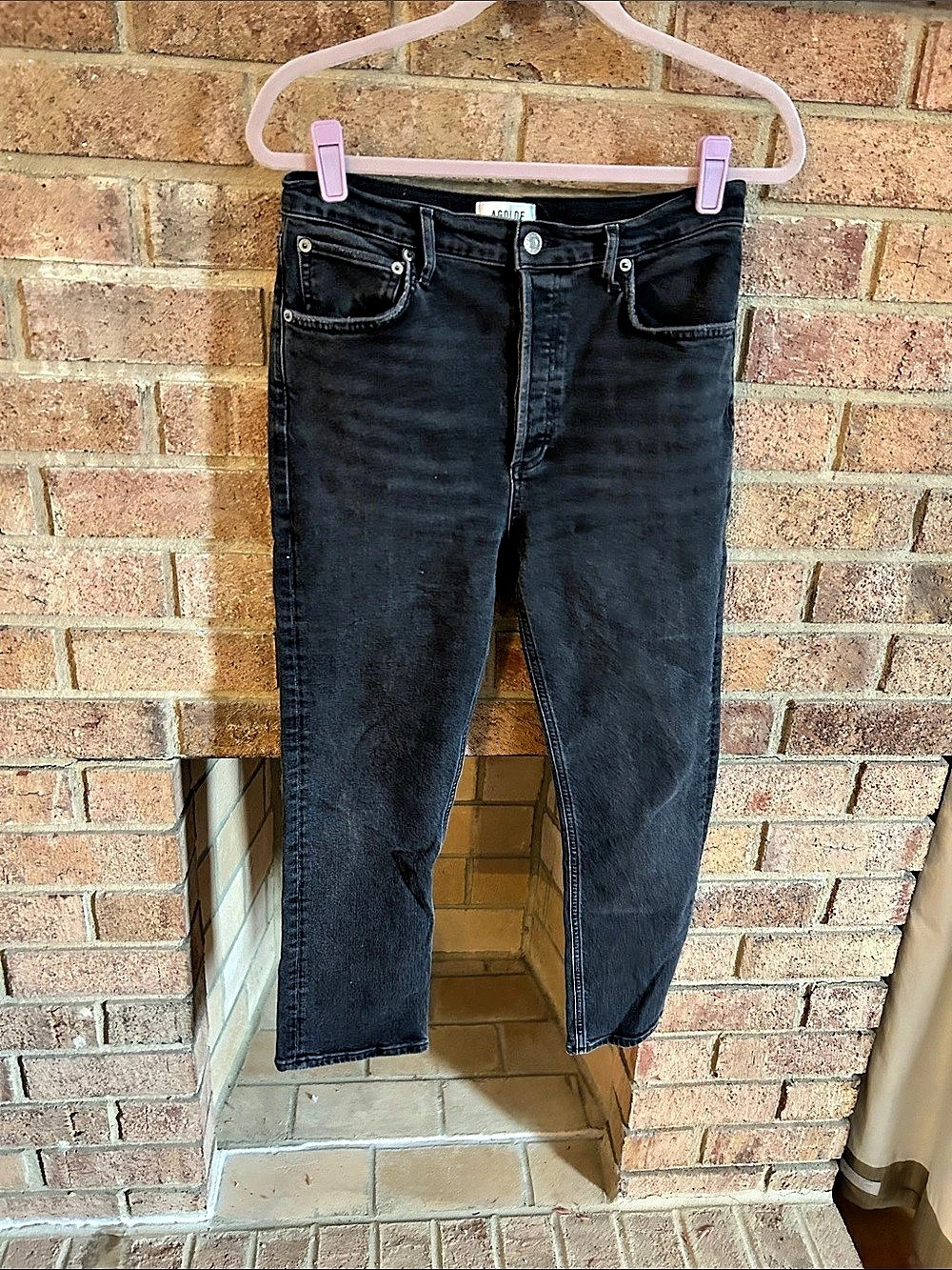 AGOLDE High Rise Straight Leg Jeans Black Waist 29